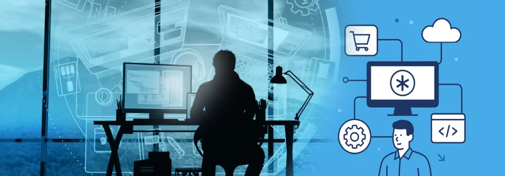 Focused Individual Reviewing Code on a Computer Screen at a Desk with code flowing all over the place.